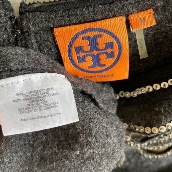 Tory Burch Charcoal Grey Wool Sequin Embellishments Silk Lined Top - Picture 7 of 7